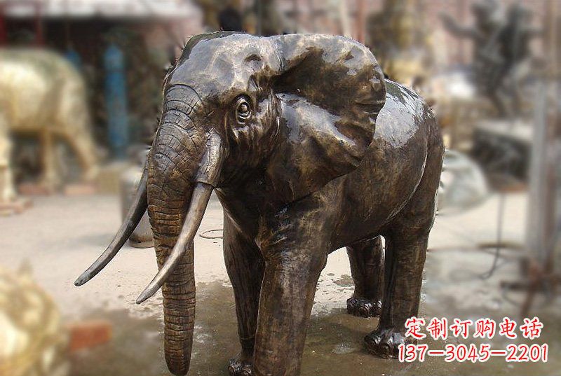 保定公园铜雕象牙大象动物雕塑
