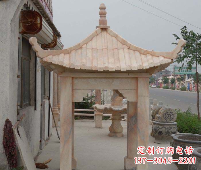 保定精美红六角石凉亭雕塑