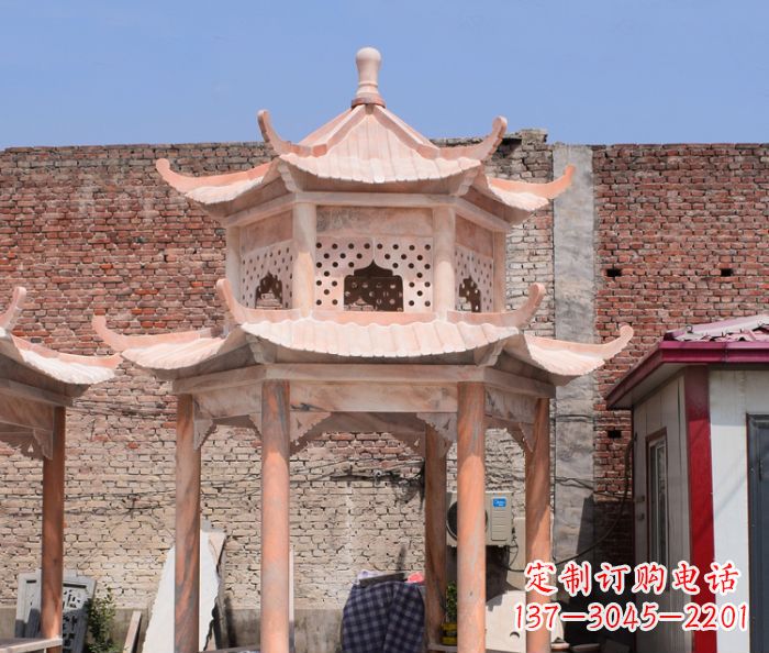 保定中领雕塑精致双层石头凉亭雕塑