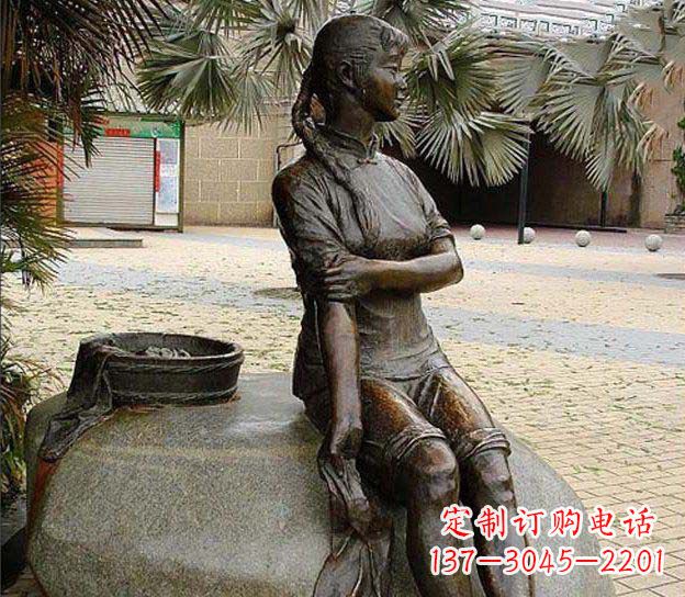 保定中领雕塑定制,洗衣服的女孩铜雕塑