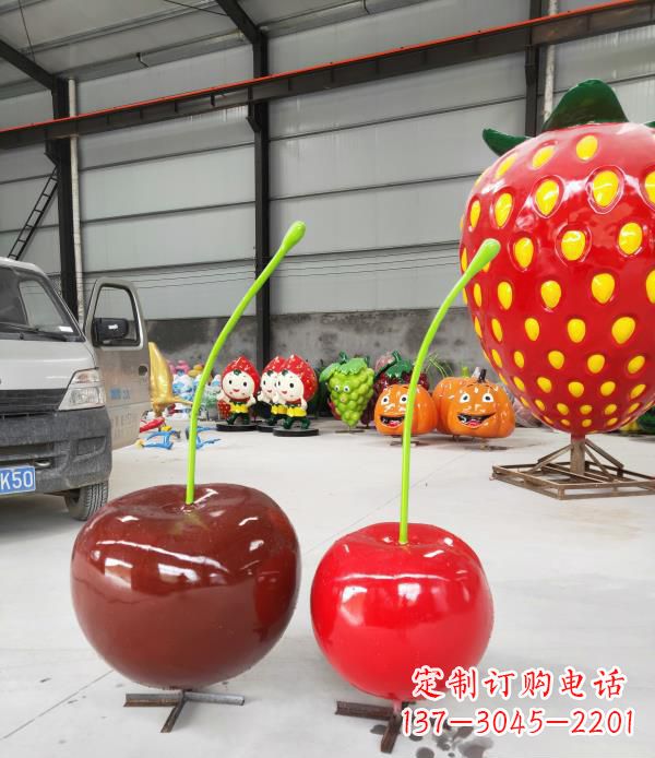 保定公园小区玻璃钢仿真樱桃水果雕塑