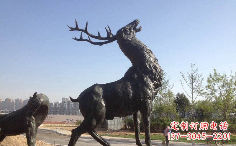 保定驯鹿精美铜雕