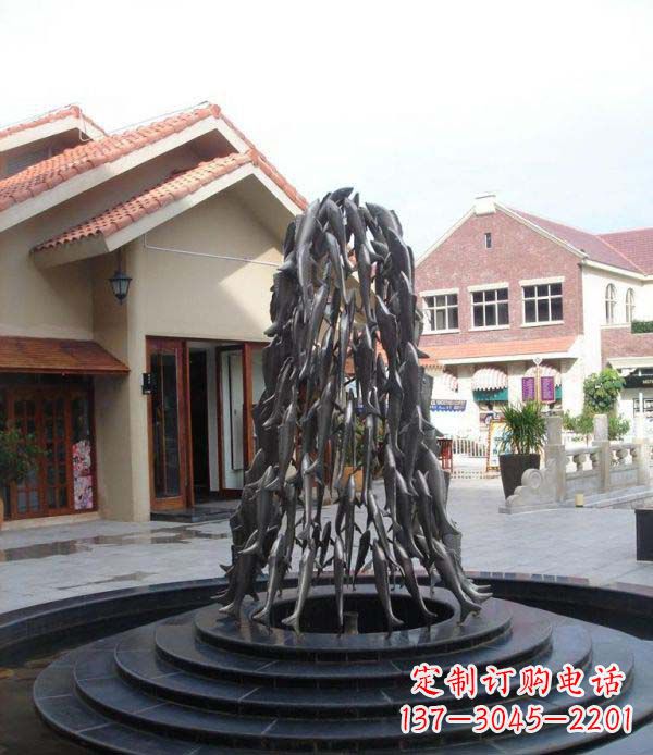 保定欢乐鱼群，喷泉铜雕