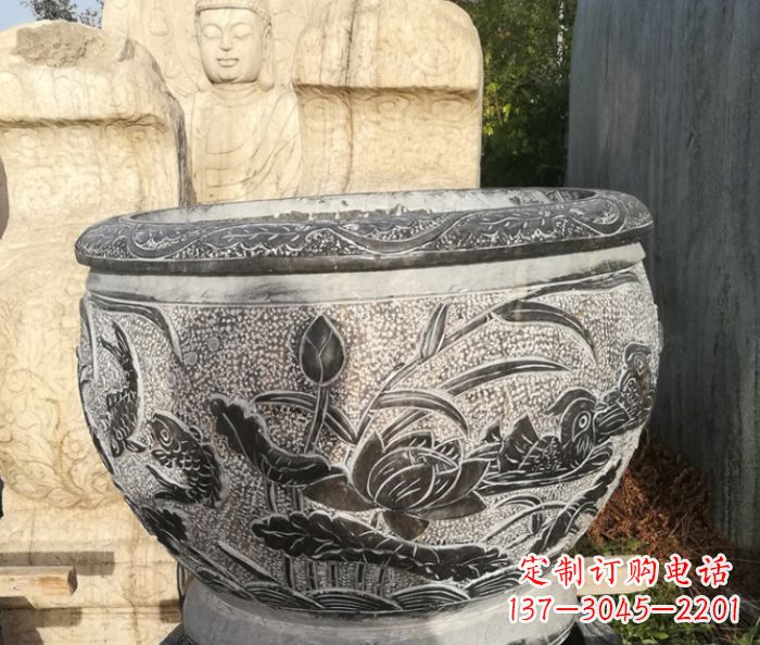 保定室内装饰用鸳鸯荷花浮雕水缸