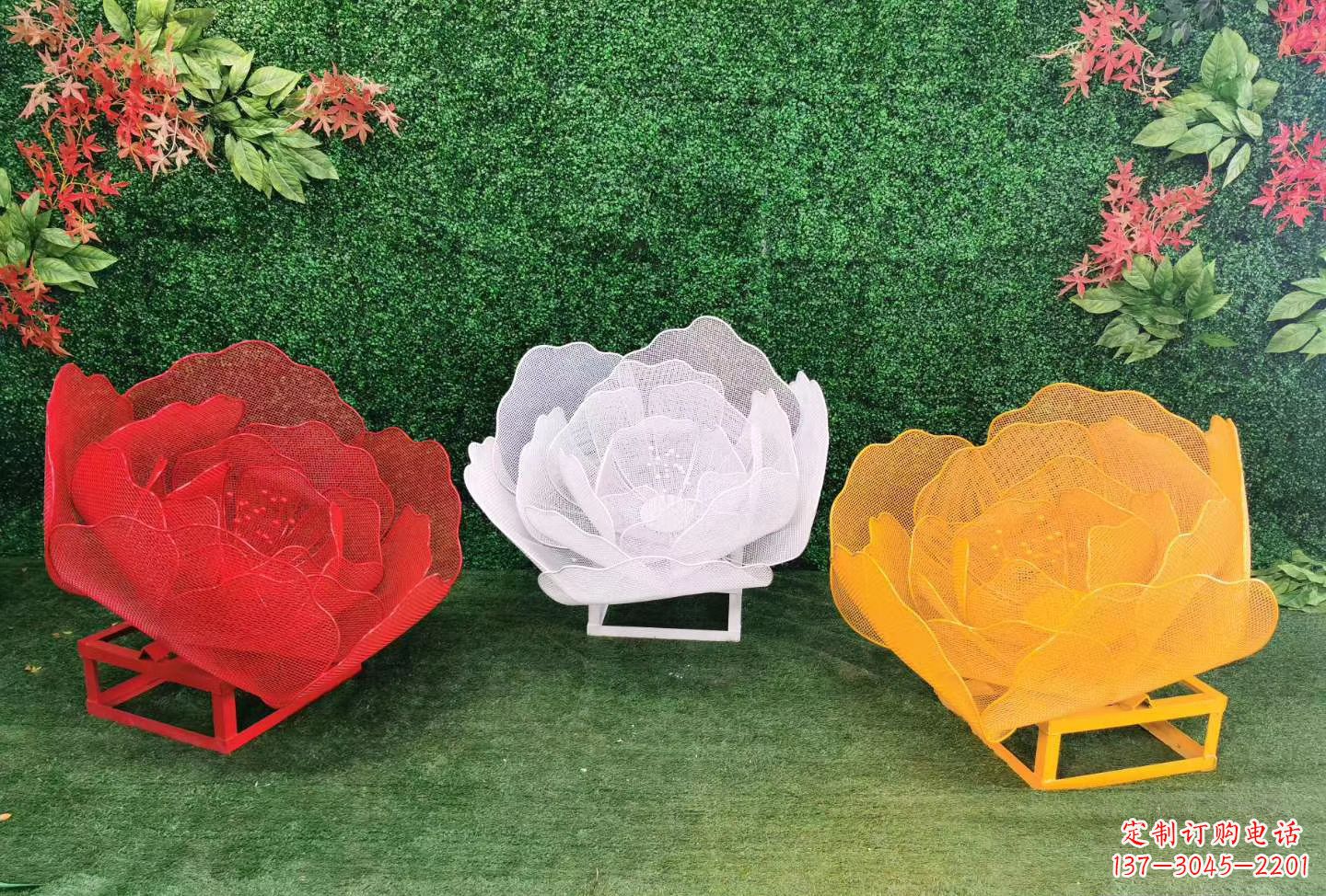 保定公园植物园不锈钢彩色玫瑰花雕塑