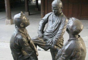 保定铜雕男孩斗鸡小品雕塑
