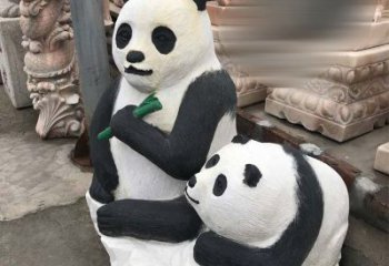 保定领雕塑——公园母子熊猫石雕
