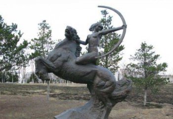 保定公园骑马女人射箭铜雕