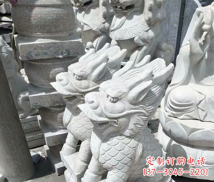 保定传统工艺,精细做工,古代神兽大理石麒麟石雕高端定制
