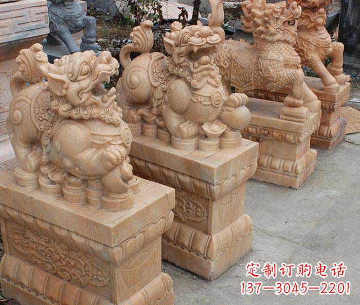 保定中领雕塑-古代神兽晚霞红貔貅石雕