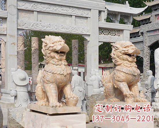 保定古代神兽晚霞红麒麟石雕 (3)
