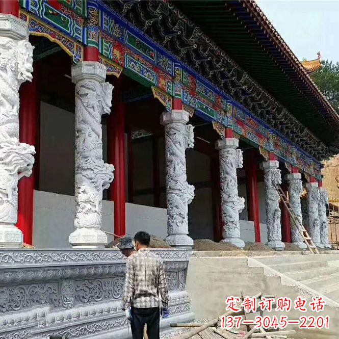 保定精美手工制作的精美古建汉白玉龙柱雕塑
