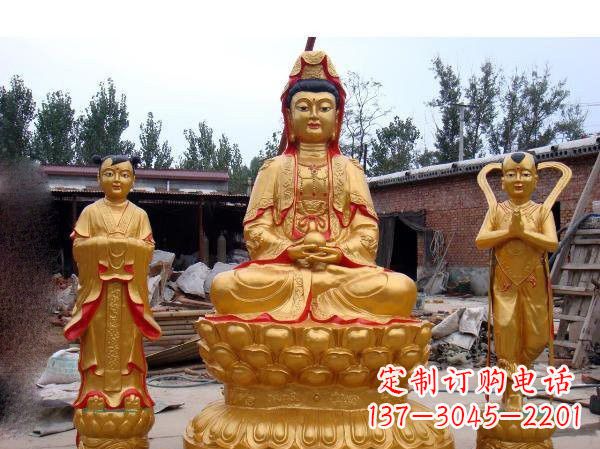 保定财运旺旺,观音童子龙女铜雕