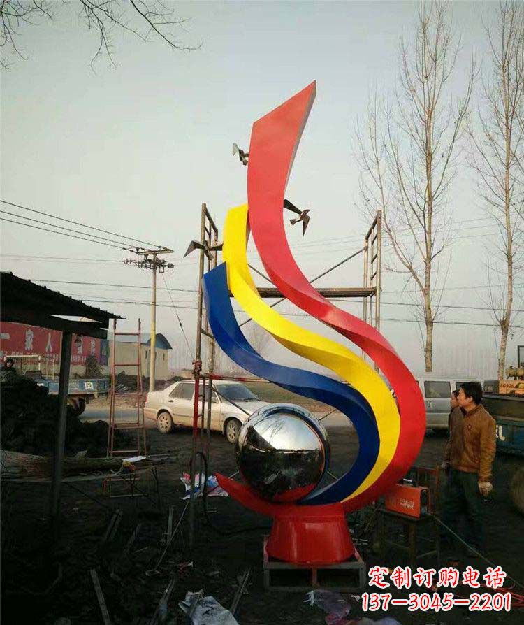 保定广场不锈钢彩色抽象凤凰雕塑