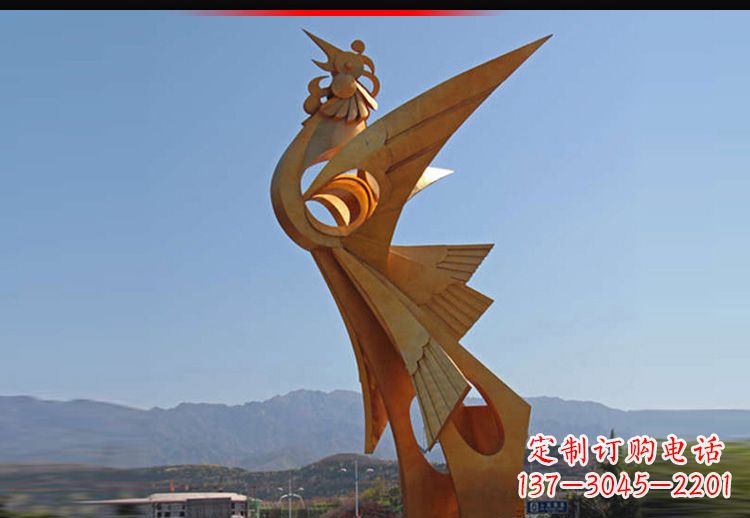 保定广场不锈钢抽象凤凰雕塑11