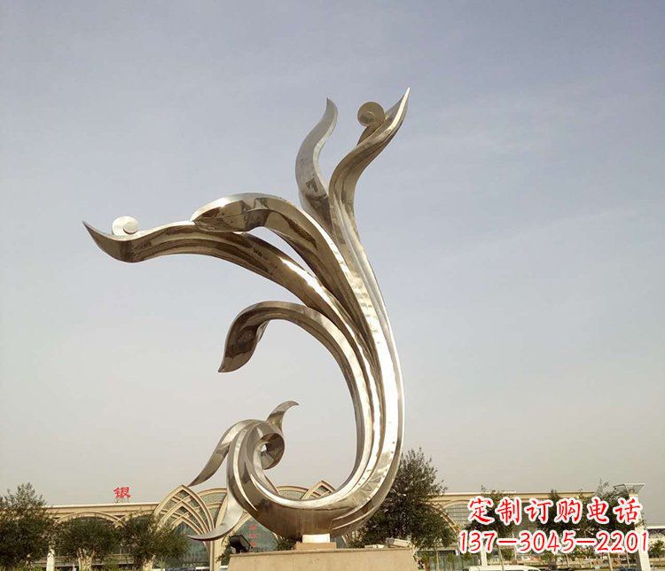 保定广场不锈钢抽象金凤凰雕塑