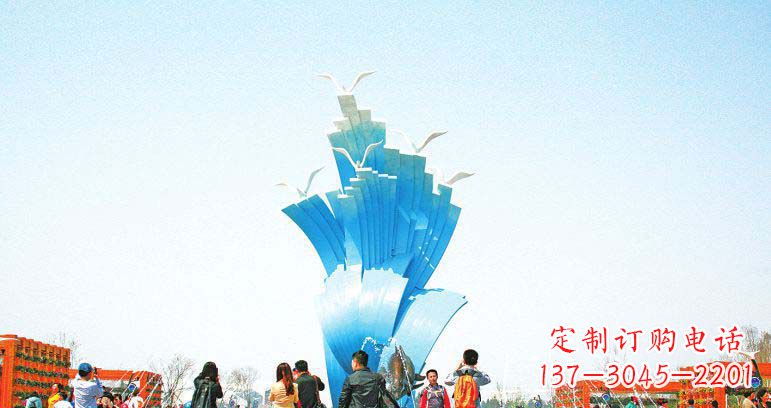 保定广场不锈钢海鸥和海浪雕塑