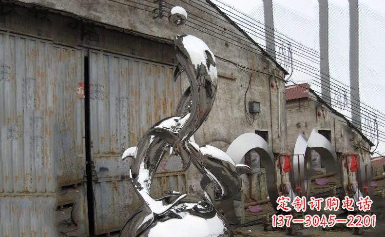 保定广场不锈钢海豚雕塑
