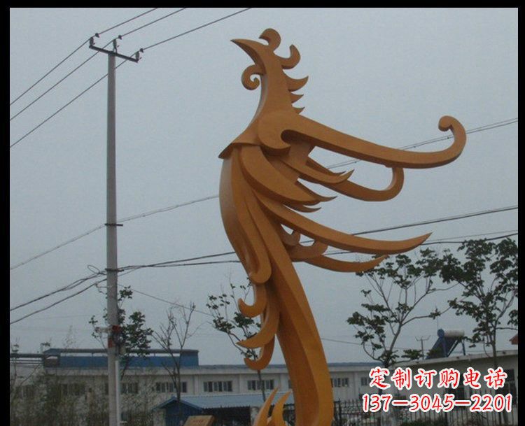 保定新中式风格不锈钢金色凤凰雕塑