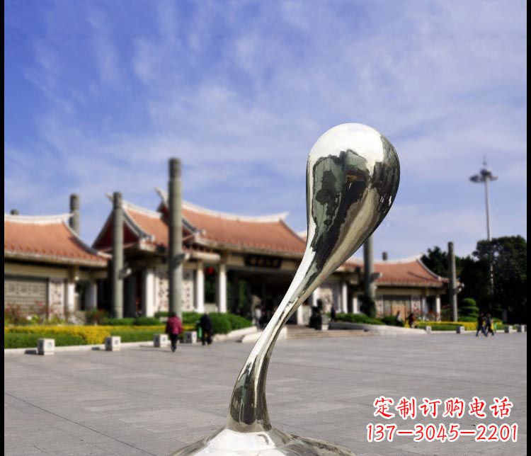 保定广场不锈钢镜面水滴景观雕塑12