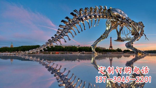 保定魅力无穷的不锈钢恐龙骨架雕塑
