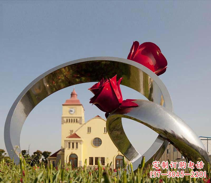 保定中领雕塑:风格独特的不锈钢玫瑰戒指雕塑