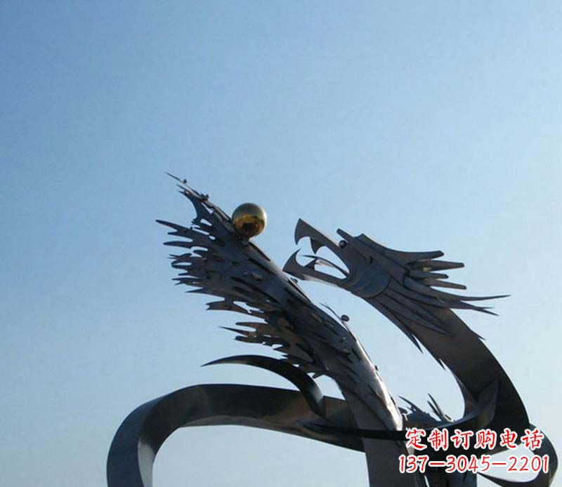 保定广场不锈钢盘龙吞球抽象雕塑