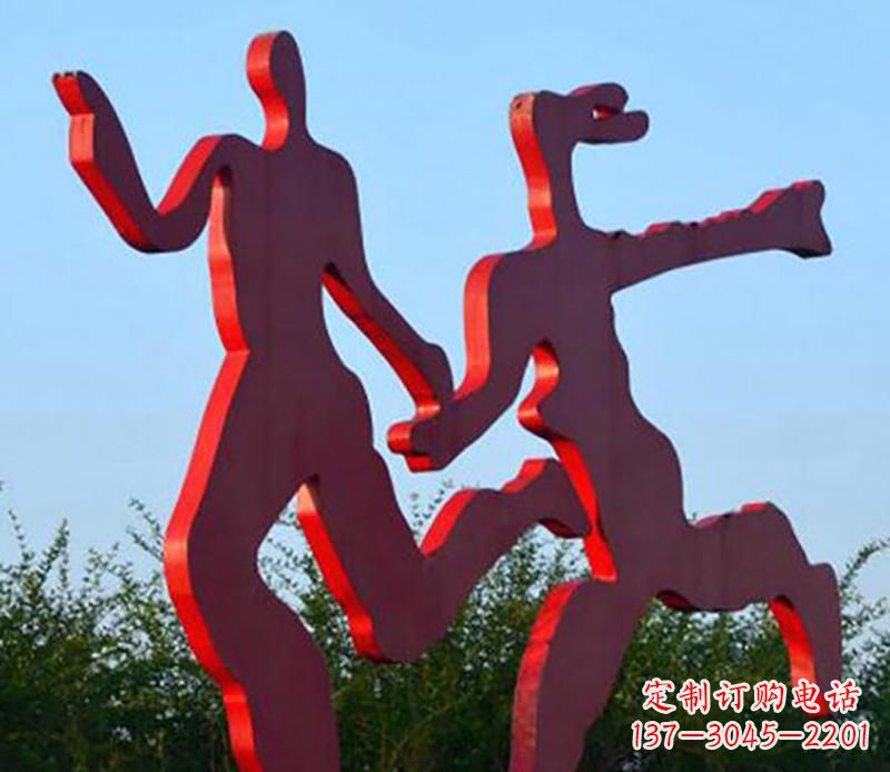 保定中领雕塑-多彩情侣跑步雕塑