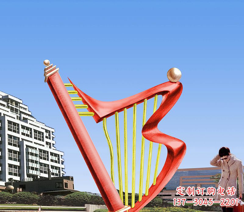 保定广场不锈钢竖琴景观雕塑