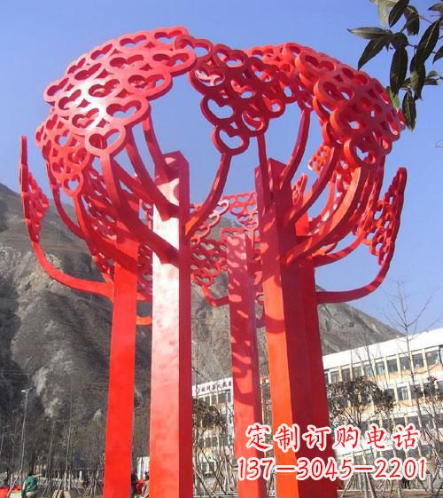 保定不锈钢心形树叶大树雕塑,展示爱与生命
