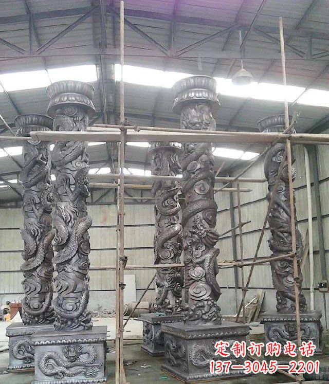 保定广场仿铜龙柱玻璃钢柱子雕塑