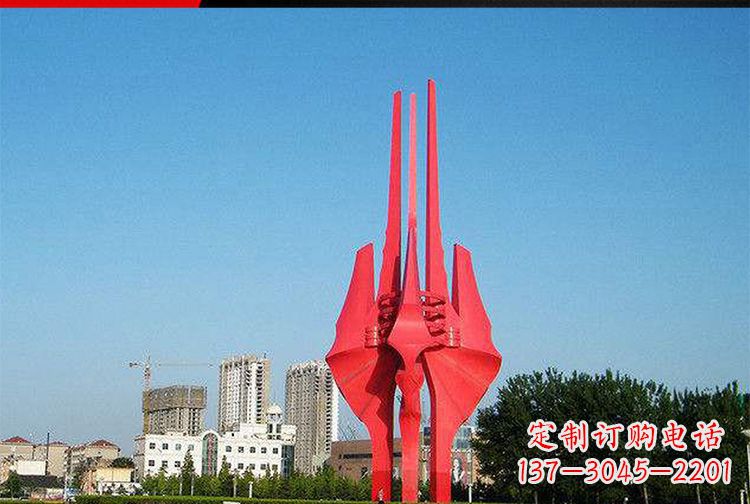 保定中领雕塑红色不锈钢树叶雕塑
