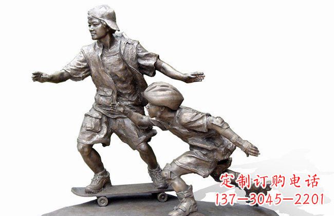 保定令人惊叹的广场滑板男孩铜雕塑