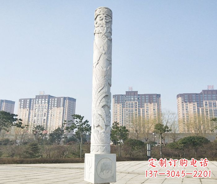 保定真实而细腻的大理石龙柱石雕