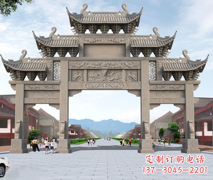保定以大理石石雕装饰的精美牌楼雕塑