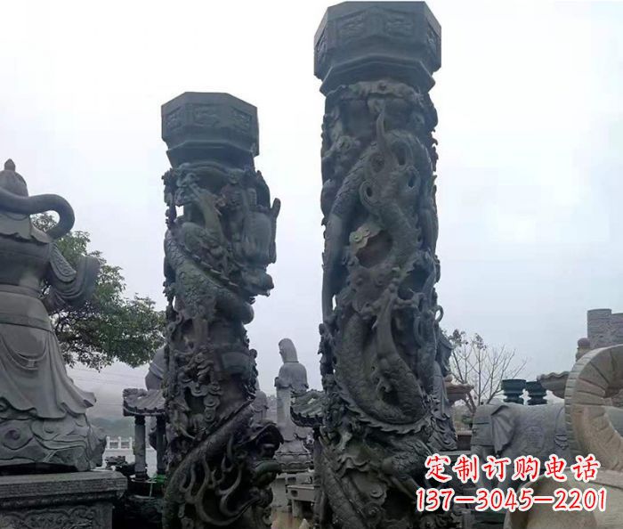 保定安静传承-中领雕塑广场景观仿古盘龙柱石雕