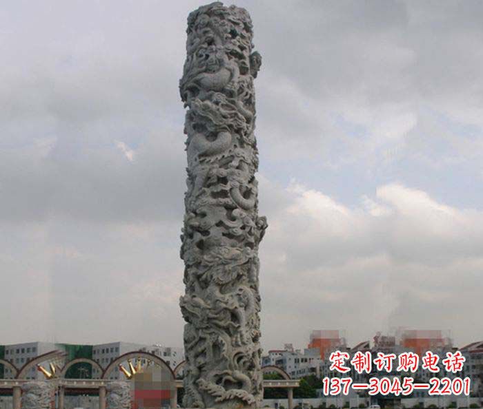 保定精美仿古盘龙柱石雕