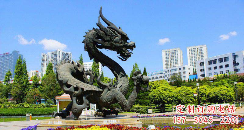 保定精美巨型广场龙戏珠景观铜雕