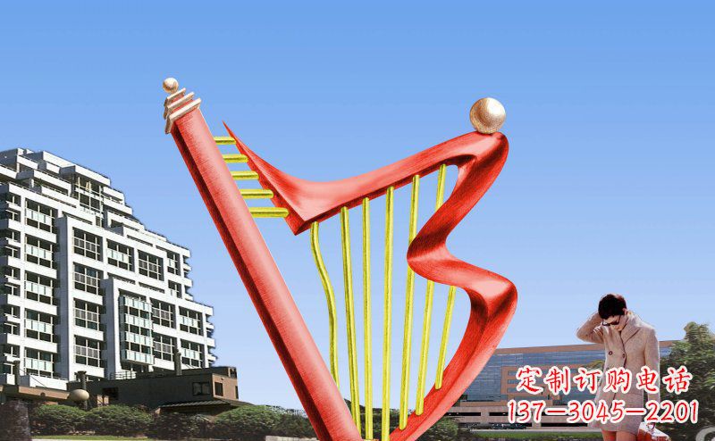 保定中领雕塑精制不锈钢竖琴雕塑