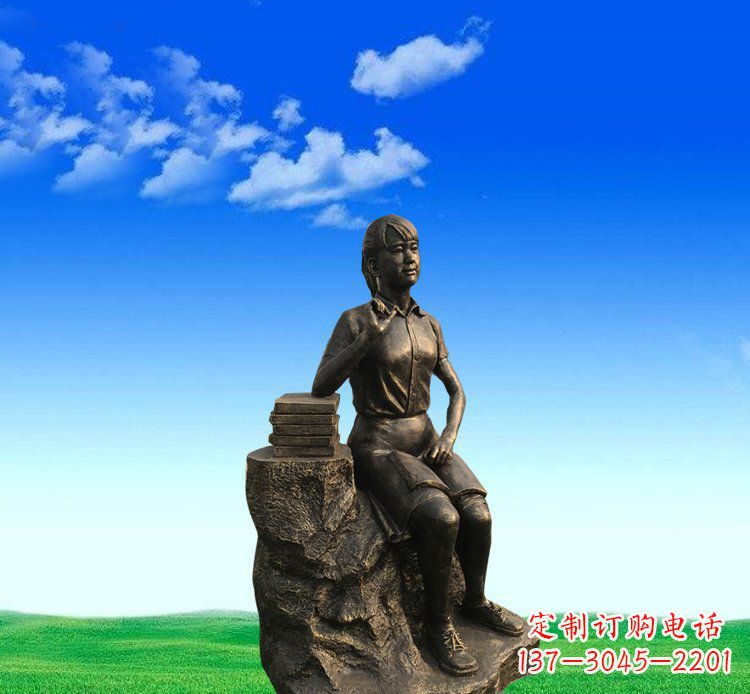 保定广场铜雕美女休息人物雕塑 (2)