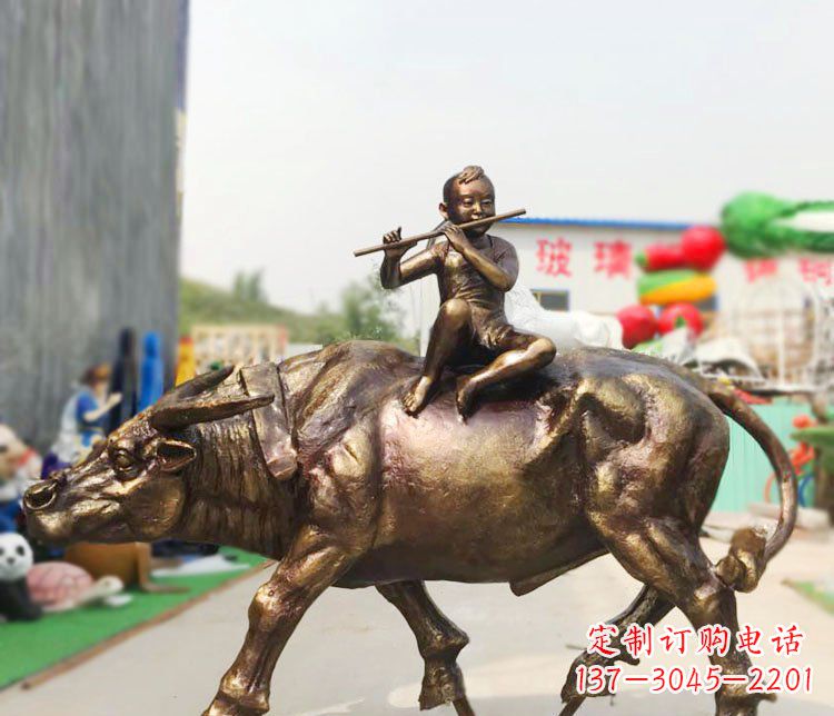 保定广场铜雕牧童吹笛动物雕塑