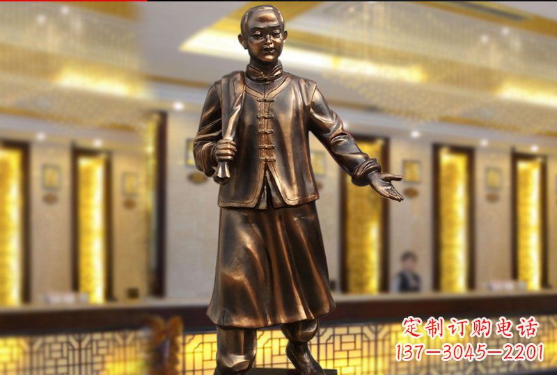 保定广场铜雕商场店小二人物雕塑