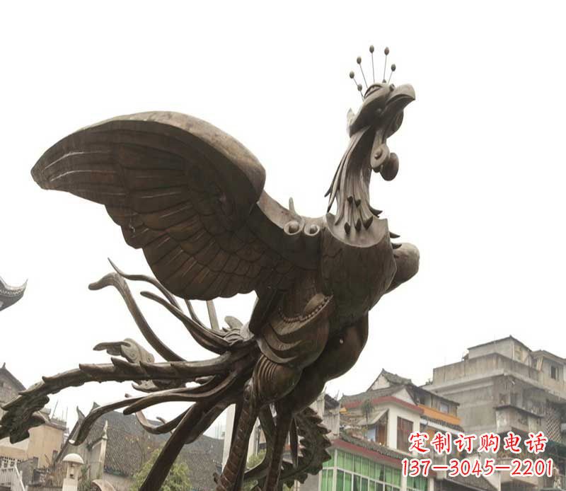 保定广场展翅的凤凰景观铜雕