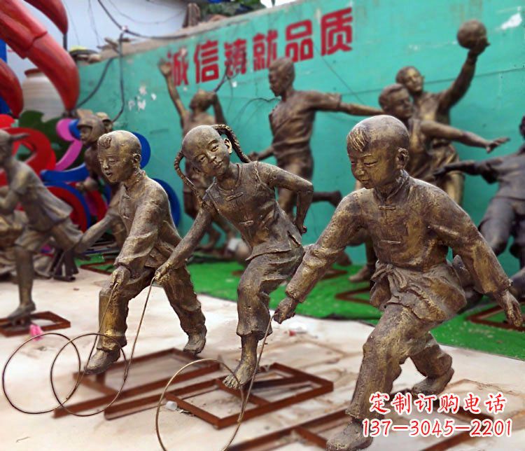 保定滚铁环为您的小宝定制精美儿童铜雕