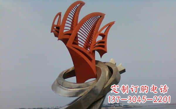 保定海边不锈钢海浪和帆船雕塑