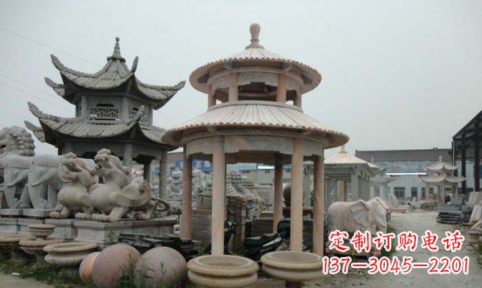 保定海景石雕凉亭——晚霞红圆顶石雕凉亭