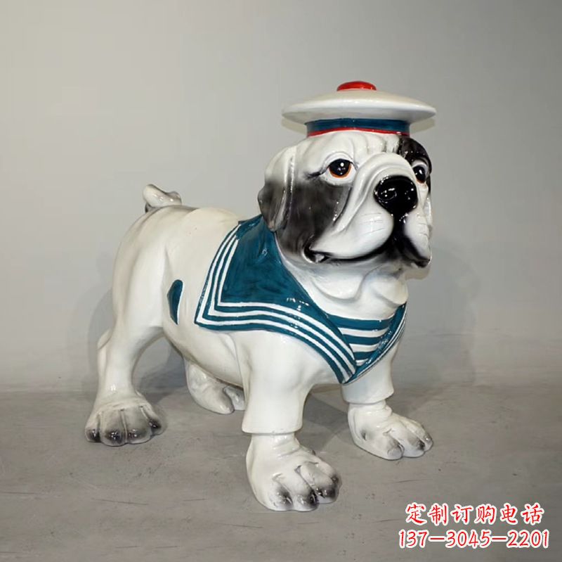 保定海军玻璃钢仿陶瓷斗牛犬狗雕塑