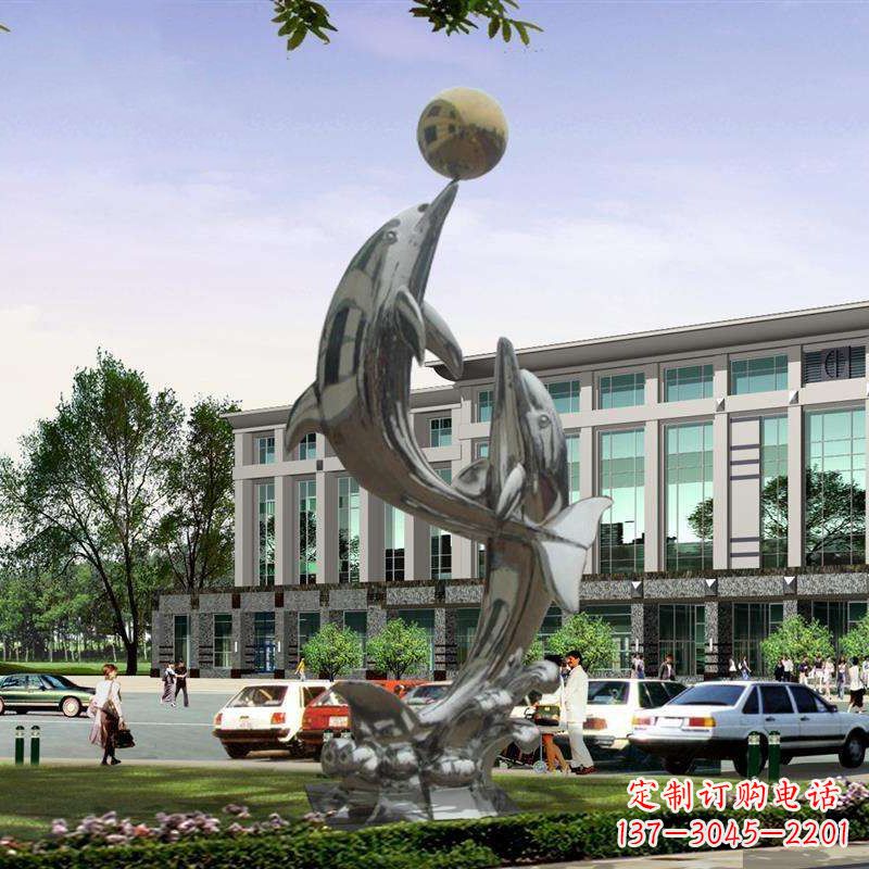 保定海豚戏球不锈钢雕塑