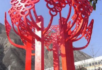 保定不锈钢心形树叶大树雕塑，展示爱与生命