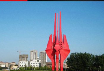 保定中领雕塑红色不锈钢树叶雕塑
